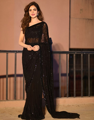 Samah Dyed, Embroidered Bollywood Georgette Saree(Black)