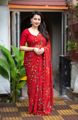Surat Trendz Printed Bollywood Georgette Saree(Red)