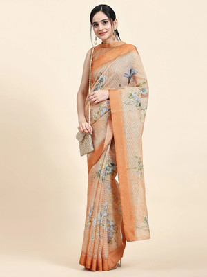 Rachna Floral Print Bollywood Art Silk Saree(Orange)