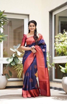 Moltira Woven Banarasi Pure Silk Saree(Blue)