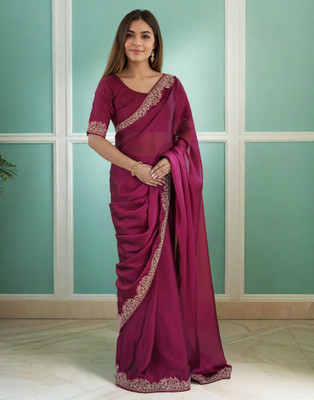 AVANTIKA FASHION Solid/Plain, Embroidered Kanjivaram Pure Silk, Art Silk Saree(Purple)