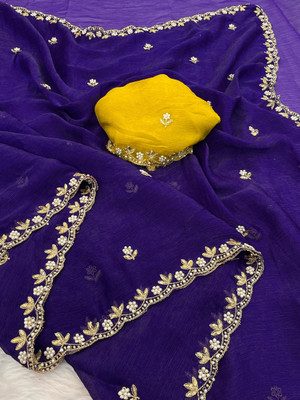 K 5 FASHION Solid/Plain Bollywood Chiffon Saree(Multicolor)