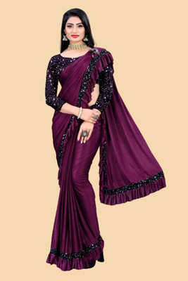 Saree Collection Embellished Bollywood Lycra Blend Saree(Magenta)