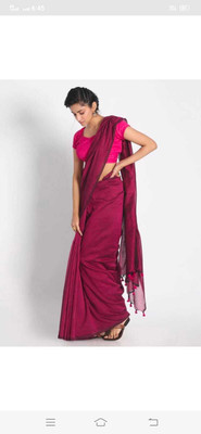 BRYNBRIT Solid/Plain Handloom Pure Cotton, Viscose Rayon Saree(Multicolor)