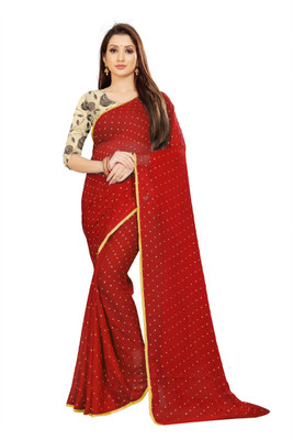 HouseOfCommon Printed Bollywood Chiffon Saree(Red)