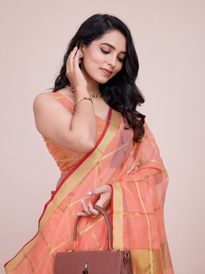 SUDIPTA Woven Kota Doria Cotton Silk Saree(Pink)