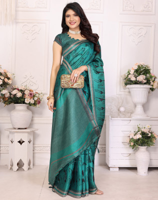 YASHIKA Printed, Floral Print Bollywood Art Silk Saree(Blue)