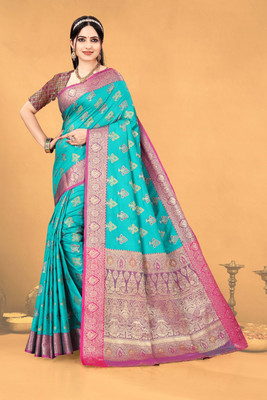 NTC Woven, Self Design Patola Jacquard Saree(Blue)
