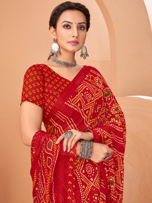 Sareemall Printed Bandhani Chiffon Saree(Red)