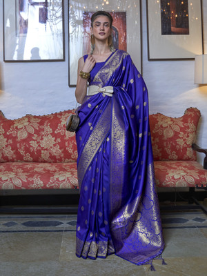 Divastri Woven Chanderi Silk Blend Saree(Blue)
