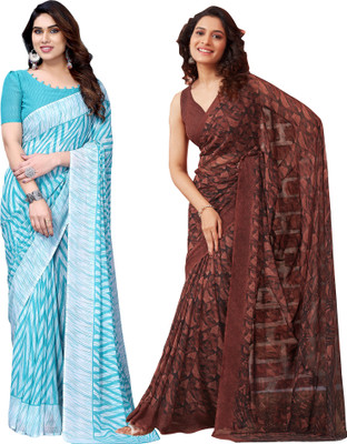 Samah Printed, Floral Print, Geometric Print Daily Wear Georgette Saree(Pack of 2, Multicolor)