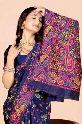 NEZAA EXPORT Woven Kanjivaram Pure Cotton Saree(Blue)