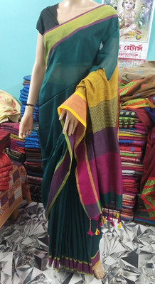 Tantikatha Woven Handloom Pure Cotton Saree(Dark Green)