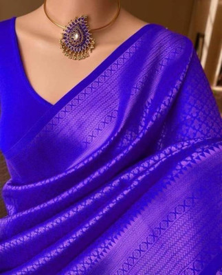 GORAL Printed Kanjivaram Art Silk, Jacquard Saree(Light Blue)
