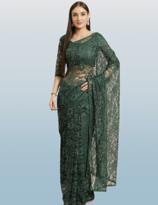 NEXA Solid/Plain Bollywood Net Saree(Green)