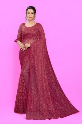 NEXAA Self Design Bollywood Net Saree(Maroon)