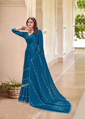 HARIOM CREATION Self Design, Solid/Plain, Dyed Daily Wear Satin Saree(Dark Blue)