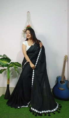 RSN SHREE Self Design Bollywood Cotton Blend Saree(Black)
