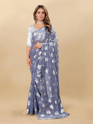 RHEY Printed, Temple Border Bollywood Georgette Saree(Grey)