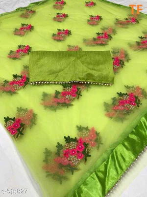 NiKHATFASHION Embroidered Bollywood Net Saree(Multicolor)