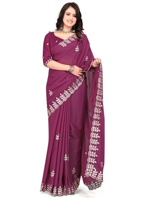 Mortile Designer Studio Embroidered Bollywood Georgette Saree(Maroon)