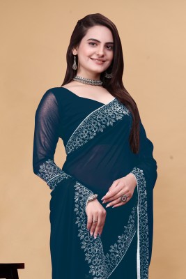 SHRINATHJI Embellished, Solid/Plain Bollywood Georgette Saree(Black)