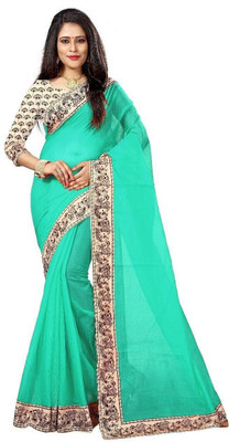 ROOP SUNDARI SAREES Dyed, Solid/Plain Chanderi Cotton Blend Saree(Light Green)