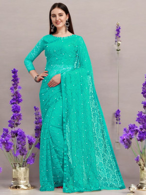 NORAFLEX Embroidered Bollywood Net Saree(Blue)