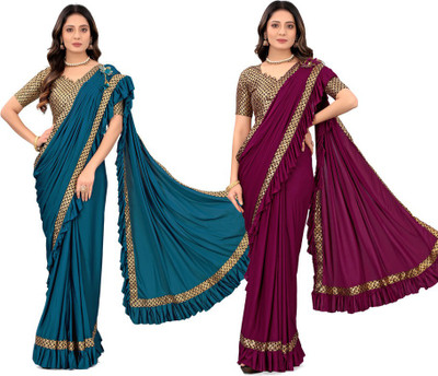 HARIOM FASHION Solid/Plain Bollywood Lycra Blend Saree(Pack of 2, Multicolor)