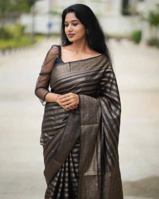 Nimidiya Woven Kanjivaram Pure Silk, Art Silk Saree(Black)