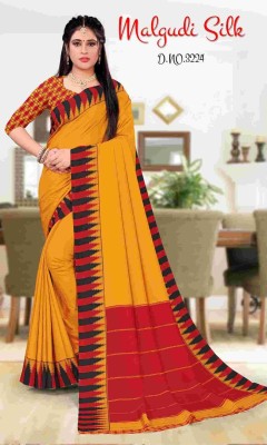 SGM Printed Assam Silk Art Silk Saree(Yellow)