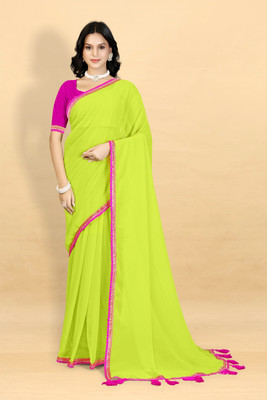 Amavii Solid/Plain Bollywood Georgette Saree(Light Green)