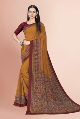 Novus Knitting Printed Bollywood Art Silk Saree(Mustard)