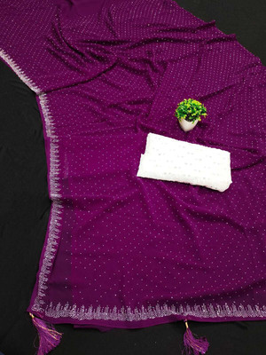 Dev Solid/Plain, Self Design, Embroidered Daily Wear Georgette Saree(Purple)