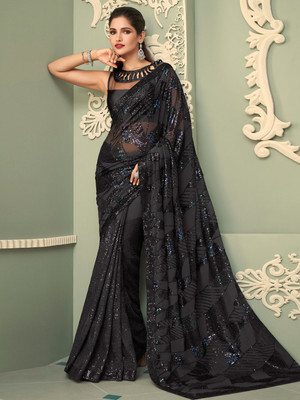 Divastri Embellished Bollywood Georgette Saree(Black)