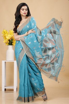 SLAGHA Woven Handloom Cotton Silk Saree(Light Blue)