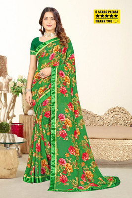 mahalaxmi fab Printed Bandhani Silk Blend Saree(Light Green)