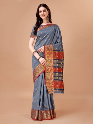 Bhartiya Printed Bollywood Silk Blend Saree(Grey, Red)