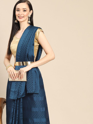 ANOUK Woven Saree with Attached Blouse Satin Saree(Blue)