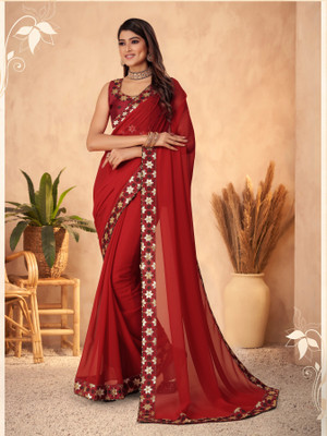 Tejal Creation Solid/Plain Bollywood Georgette Saree(Green)