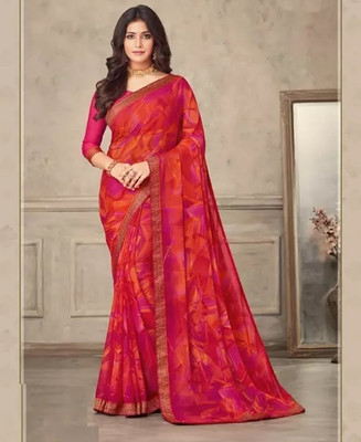 STYLEVEDA Checkered Bollywood Georgette Saree(Red)