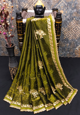 MIYANIFAB Self Design Bollywood Jimmy choo Saree(Light Green)