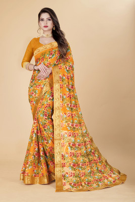KINAM Printed Bollywood Georgette Saree(Yellow)
