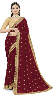 nilkanth creation Self Design Daily Wear Georgette Saree(Maroon)