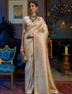 MM VENTURE Self Design Kanjivaram Pure Silk Saree(Beige)