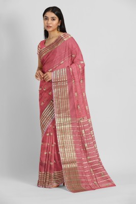 meraj Self Design Banarasi Cotton Linen Saree(Pink)