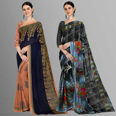 kashvi sarees Printed Daily Wear Georgette Saree(Pack of 2, Multicolor)
