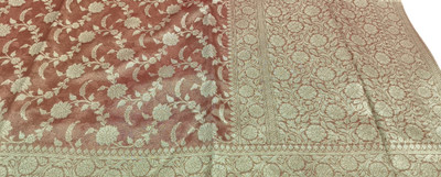 PARVEENTEXTILES Self Design Banarasi Cotton Silk Saree(Beige, Gold)