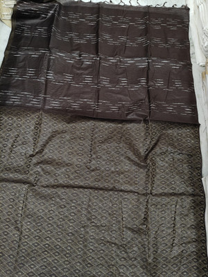 A R HANDLOOM Solid/Plain Handloom Silk Blend, Cotton Silk Saree(Brown)