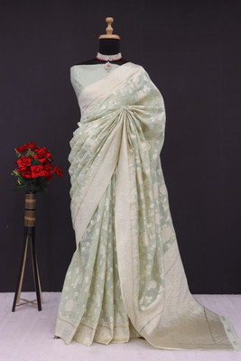 AAINA CREATION Woven Bollywood Tissue Saree(Light Green)
